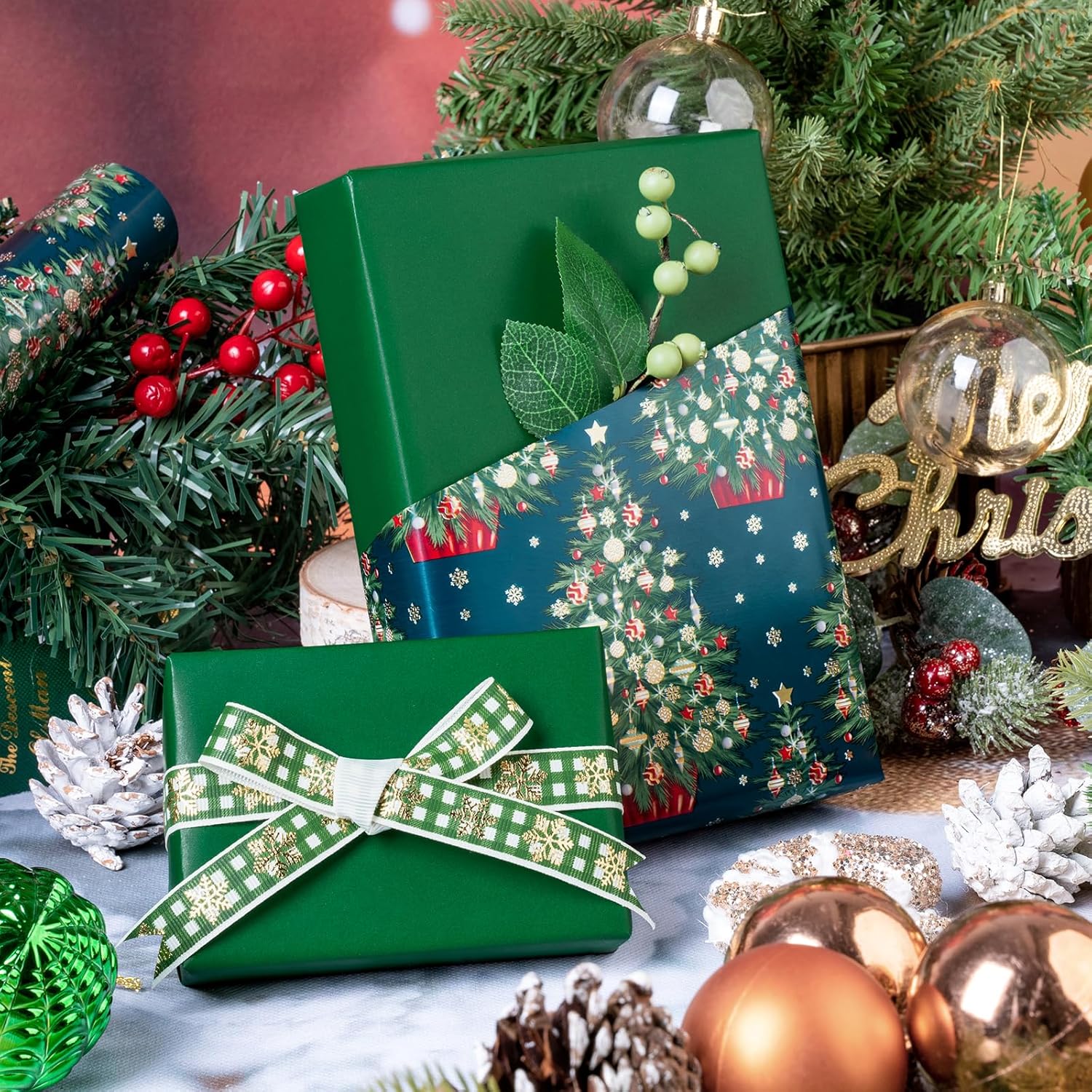 Reversible Green Tree Holiday Wrapping Paper™